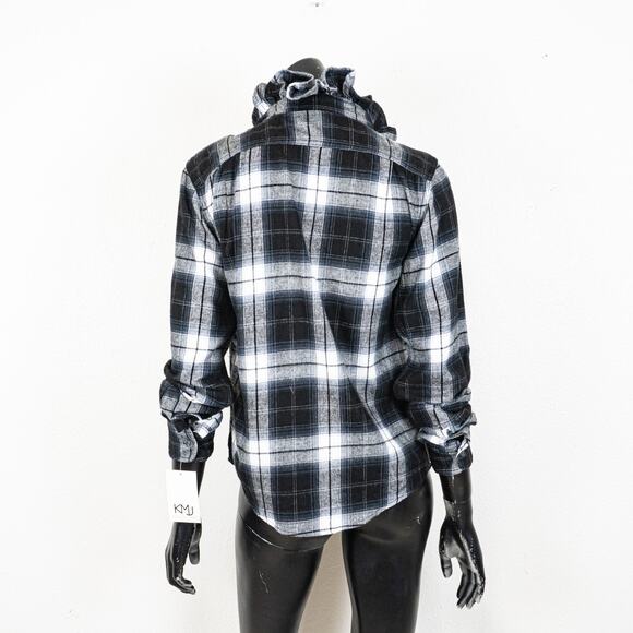 KMJ Kate Mchale Jensen Quarantina Flannel Plaid Shirt Ruffle neck size XS NWT - Picture 9 of 10